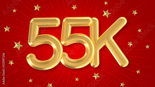 3d golden 55K with star and red background. 3d illustration. photo