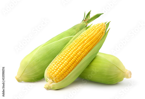 Billede på lærred Fresh yellow corn isolated on white background. Clipping path.
