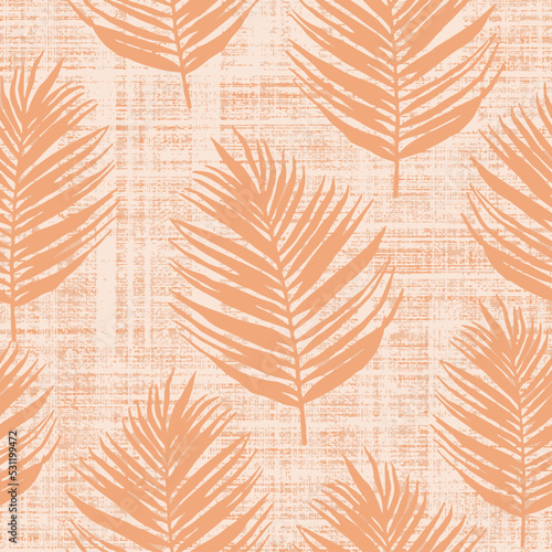 Vintage style foliage wall art seamless pattern Vintage textures effect stylish background Illustration fern, leaf branch, lavender, eucalyptus leaves on linen textured. Trendy 2023-flowers de