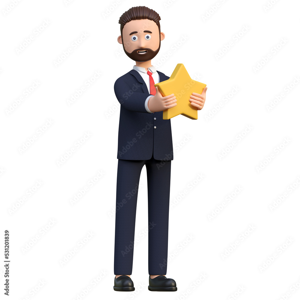 businessman holding star 3d character illustration businessman holding star 3d character illustration