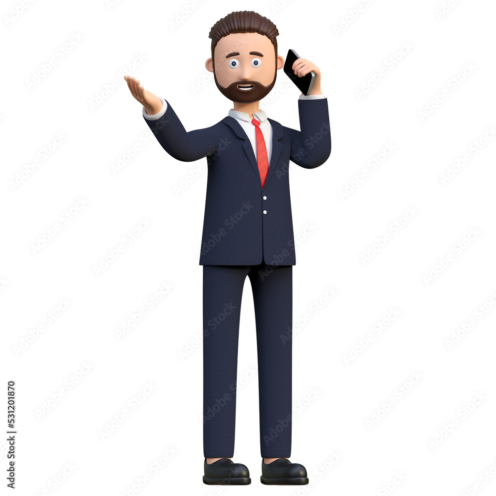 businessman make a call using smartphone 3d character illustration