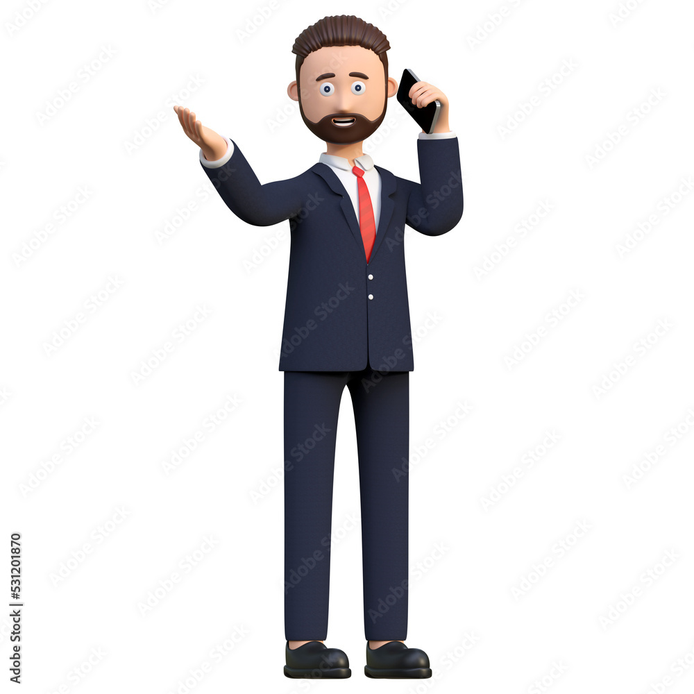 businessman make a call using smartphone 3d character illustration businessman make a call using smartphone 3d character illustration