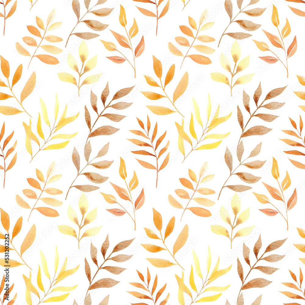 watercolor autumn leaves cute seamless pattern with yellow foliage