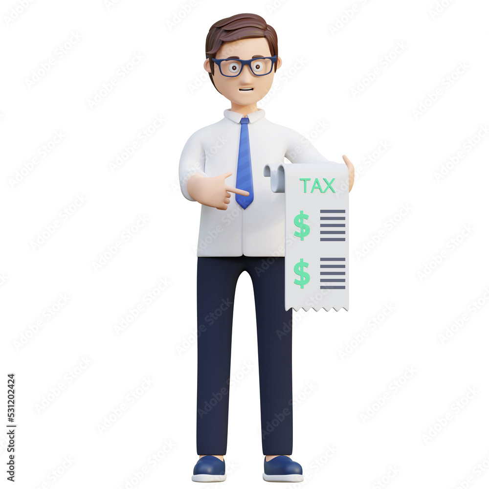 young office worker holding tax report note 3d character illustration young office worker holding tax report note 3d character illustration