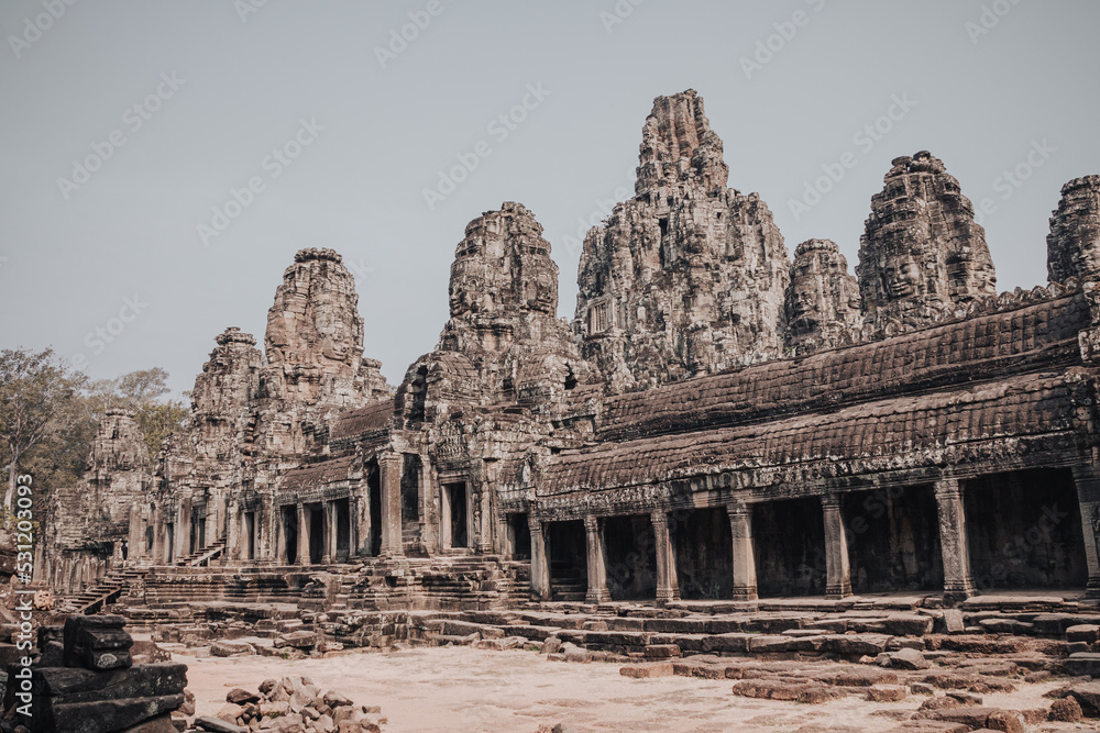 Siem Reap, Cambodia - March 18th, 2020 : Ruins of a temple in Angkor Wat archeological complex