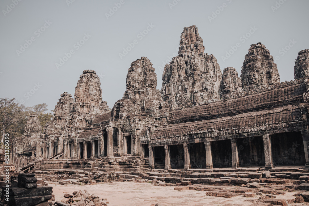 Siem Reap, Cambodia - March 18th, 2020 : Ruins of a temple in Angkor Wat archeological complex Siem Reap, Cambodia - March 18th, 2020 : Ruins of a temple in Angkor Wat archeological complex