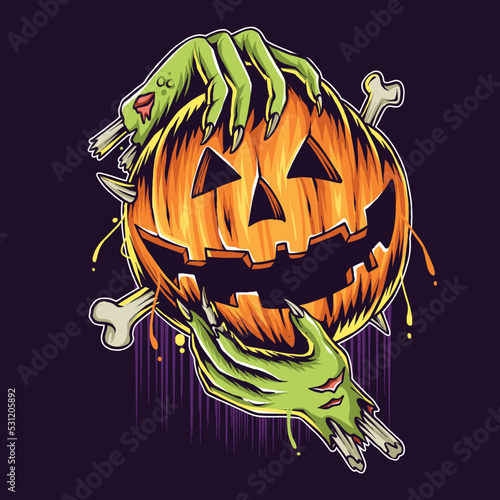 Halloween Pumpkin In Zombie Hands