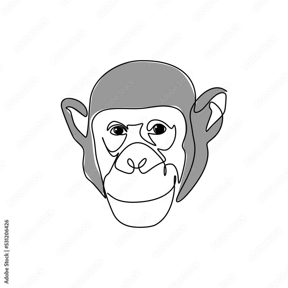 Simple colored chimpanzee drawing. Animal continuous single line drawing design Simple colored chimpanzee drawing. Animal continuous single line drawing design