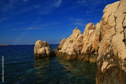 The landscape of the island of Vis, rocky beaches, steep cliffs, lonely islands