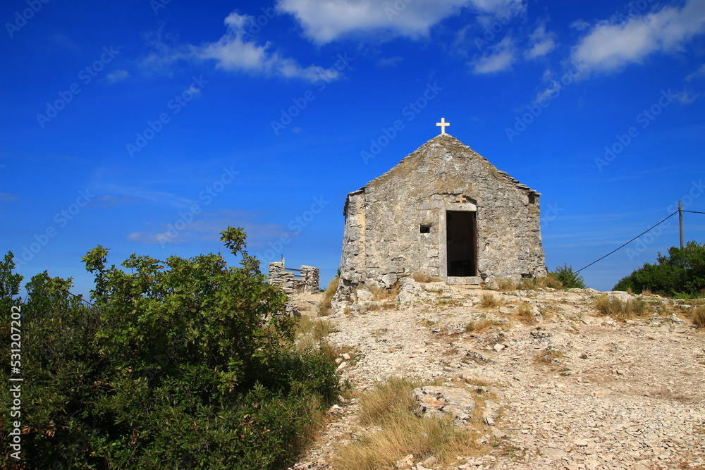 Chapel on top of Mount Hum island of Vis in Croatia