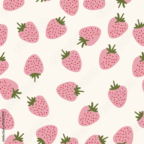 Simple strawberry pattern. white  background, pink strawberry. Printing is suitable for textiles, wallpaper and packaging.