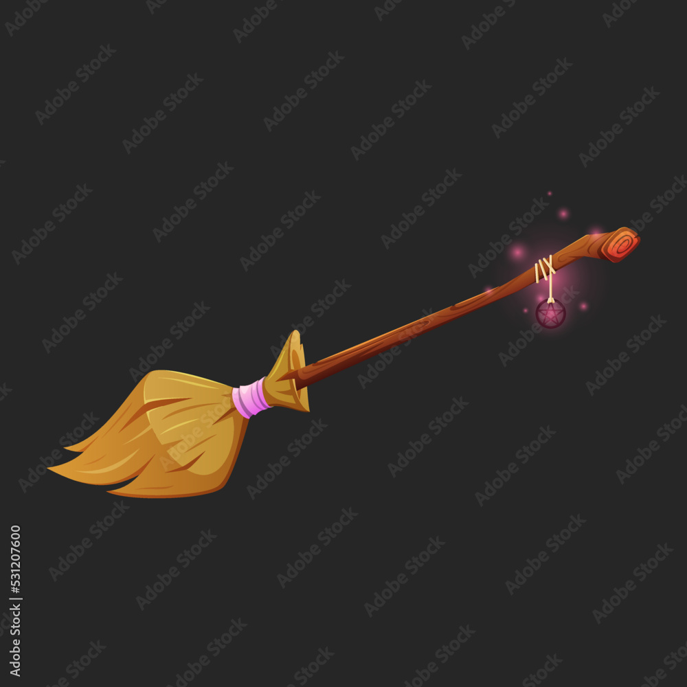 Cartoon witch's broom. A magic broom. Halloween.