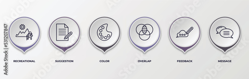 infographic template with outline icons. infographic for social media marketing concept. included recreational, suggestion, color, overlap, feedback, message editable vector.