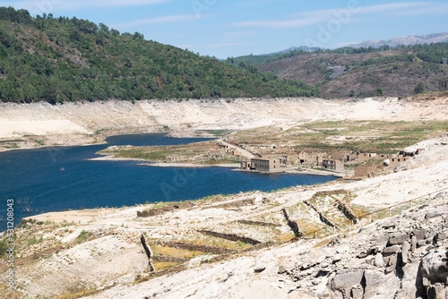 Ghost town of Aceredo revealed during drought at Alto Lindoso reservoir, Lobios, Ourense, Galicia, Spain photo