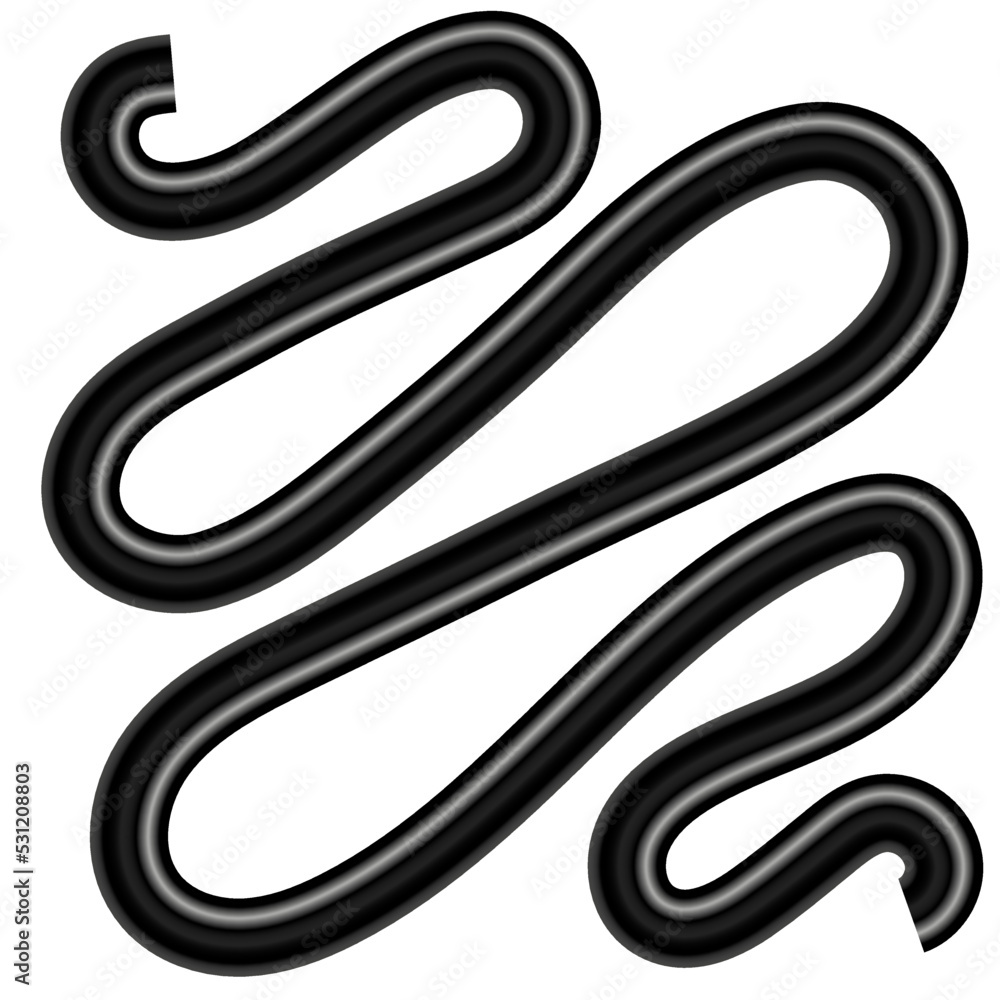 Black Cable Isolated on White Background. Curve Wire. Black Cable Isolated on White Background. Curve Wire.