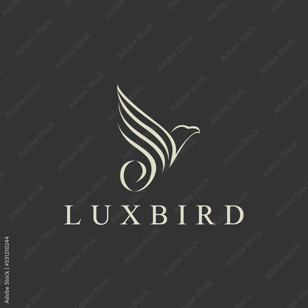 Abstract Luxury Eagle Bird Logo Design, Beautiful Elegant Phoenix Flying Symbol for Luxury Wedding Industry