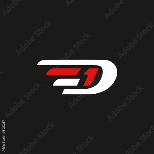 Abstract Monogram D1 one, Modern Simple Logo Design for Automotive Brand, Letter D1  Emblem, Creative Initial D1 Garage Sign, Speed Race Car Icon.