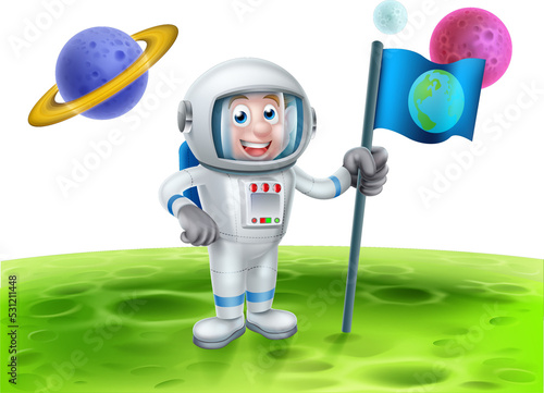 Cartoon Astronaut Alien Moo...