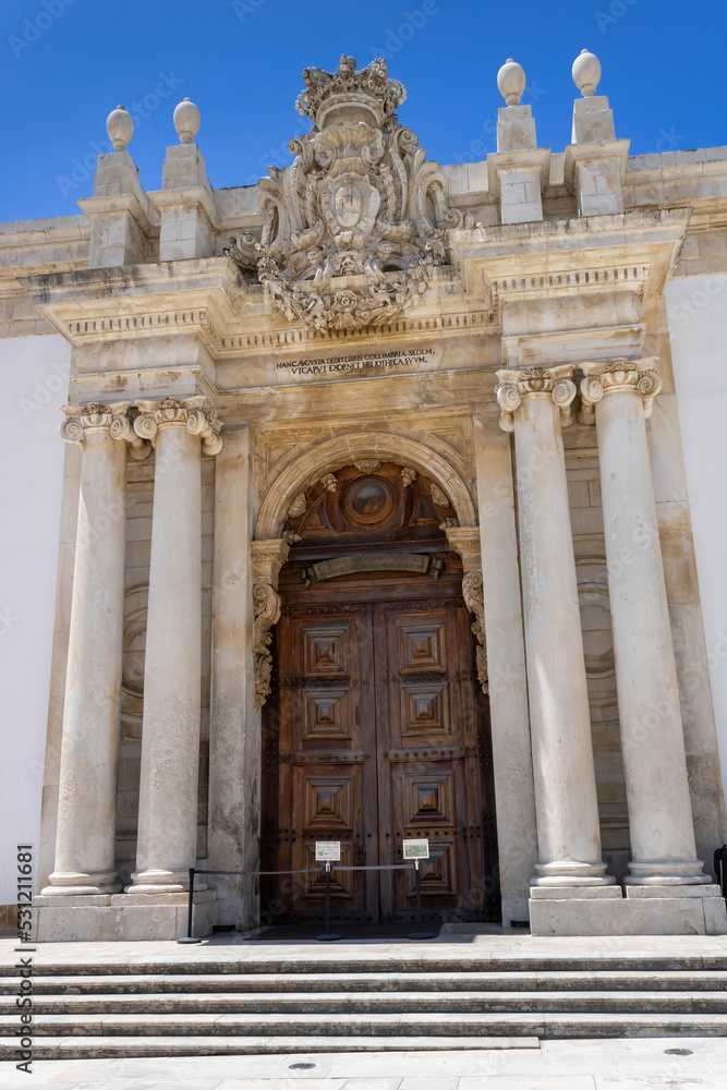 A façade of Joanina Library, University of Coimbra, Portugal