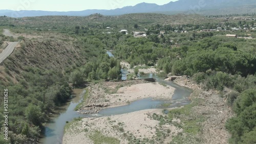 Aerial view over Cottonwood, Arizona neighborhoods and Verde River photo