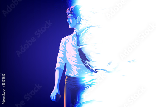 an officeman in disintegrated effect