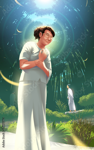 a female practitioner is practicing walking meditation and gets overwhelmed with tears caused by enlightenment in Anagami