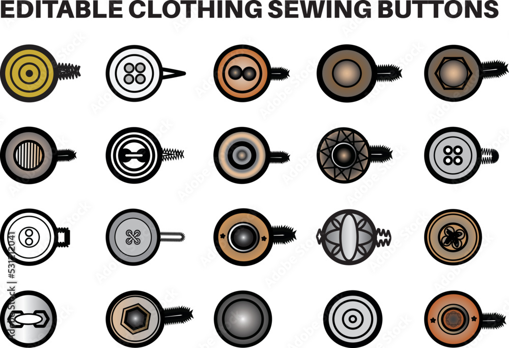 Sewing Buttons flat sketch vector illustration set, different types of