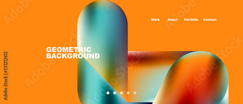 Glassmorphism landing page background template. Colorful glass shapes with metallic effect abstract composition for wallpaper, banner, background