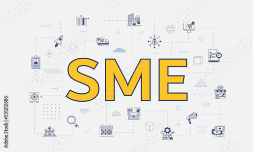 sme small medium enterprise concept with icon set with big word or text on center