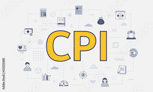 cpi consumer price index concept with icon set with big word or text on center