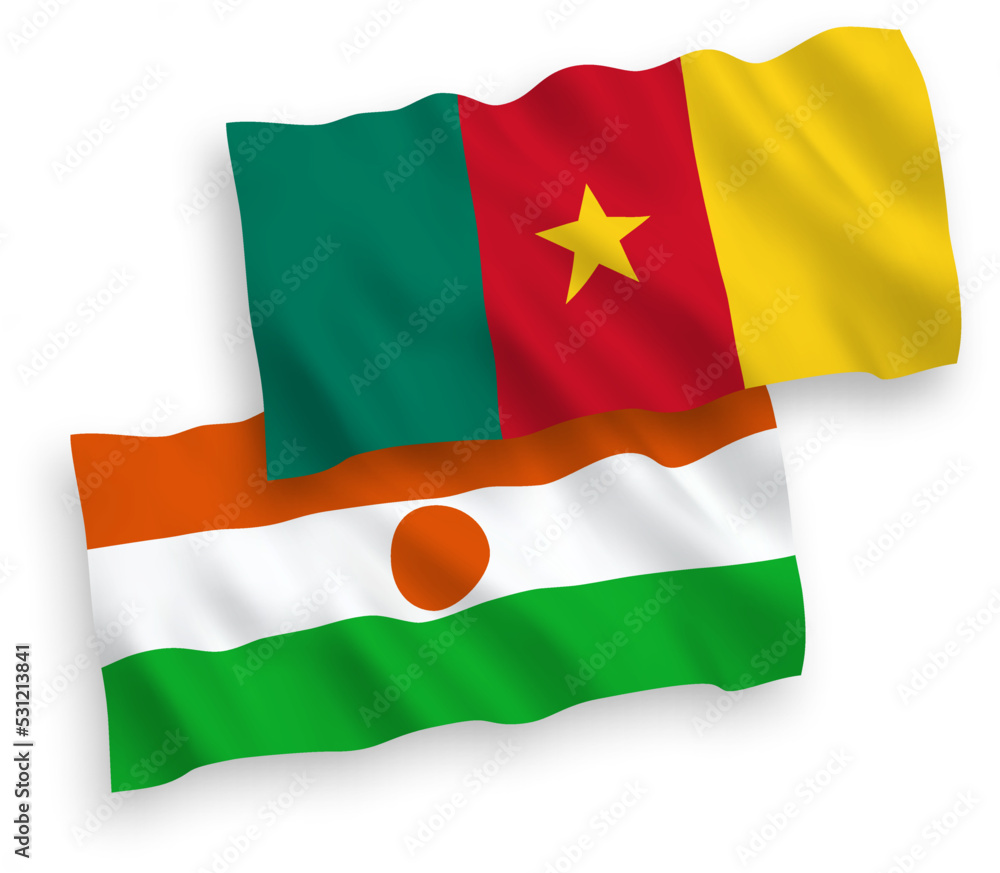 Flags of Republic of the Niger and Cameroon on a white background