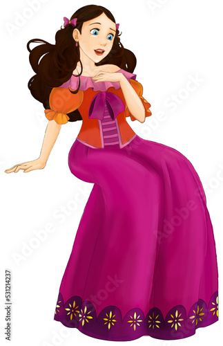 cartoon scene with princess queen isolated illustration for children 
