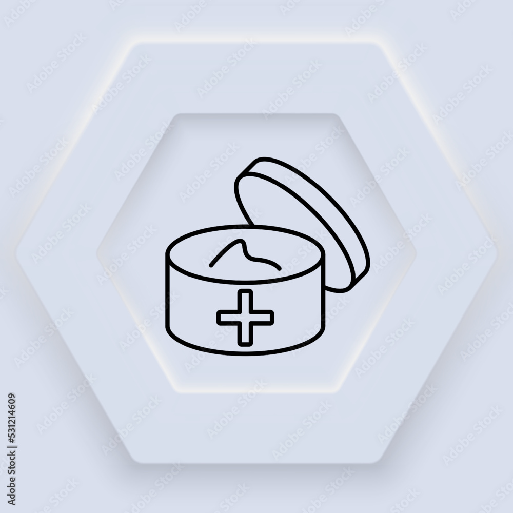 Mask for the face line icon. Moisturizing, hand cream, scin protection, acne treatment, antiseptic, shaving gel, moisture. Scin care concept. Neomorphism style. Vector line icon for Business Mask for the face line icon. Moisturizing, hand cream, scin protection, acne treatment, antiseptic, shaving gel, moisture. Scin care concept. Neomorphism style. Vector line icon for Business