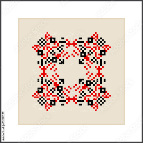 Traditional Ukrainian knitted embroidery art, ethnic mandala ornament vyshyvanka