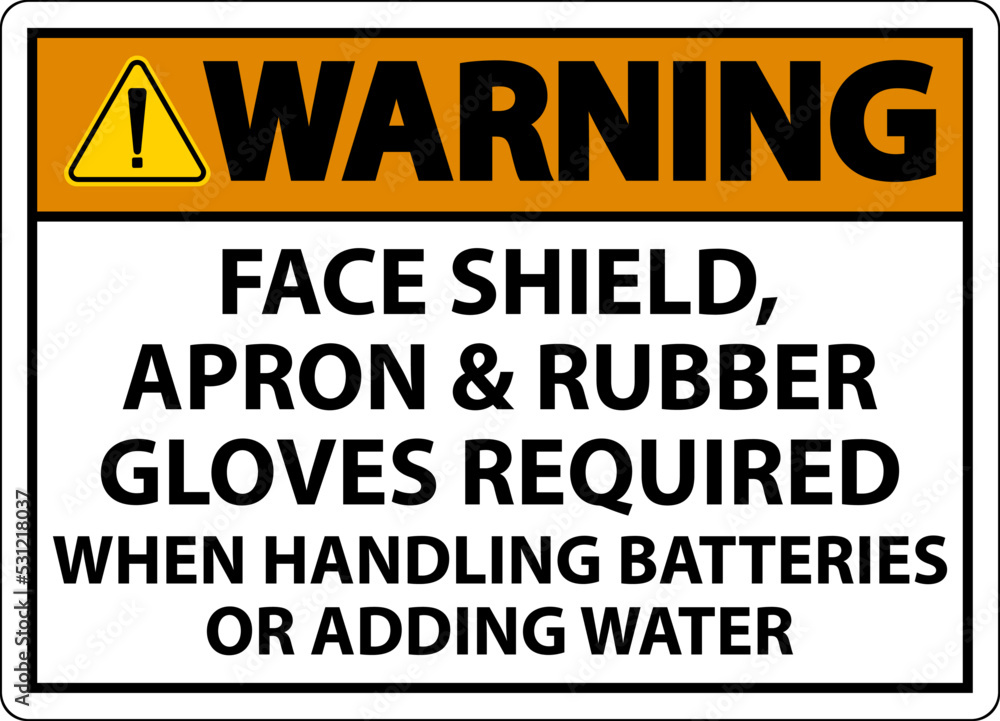 Warning When Handling Batteries Sign On White Background Warning When Handling Batteries Sign On White Background