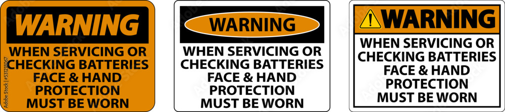 Warning When Servicing Batteries Sign On White Background Warning When Servicing Batteries Sign On White Background