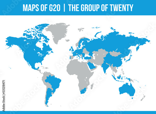 G20 Maps. Group of Twenty. Intergovernmental forum. G20 Isolated Vector Maps Set