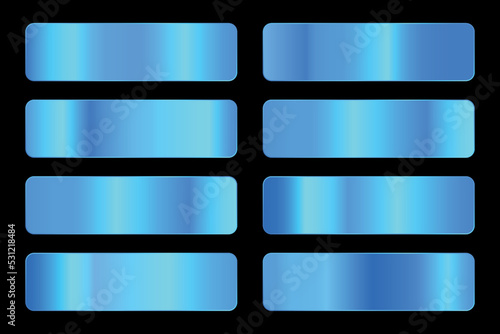 Collection of blue gradient backgrounds. Set of blue metallic textures. Vector illustration