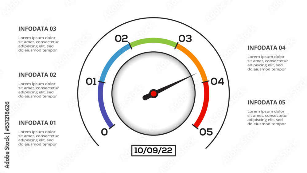 Speedometer infographic with 5 elements template for web, business, presentations, vector illustration. Business data visualization. Speedometer infographic with 5 elements template for web, business, presentations, vector illustration. Business data visualization.