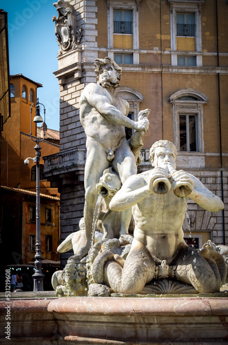 northward view of the Piazza Navona with the , Fontana del Moro, the Moor fountain in Rome, Italy