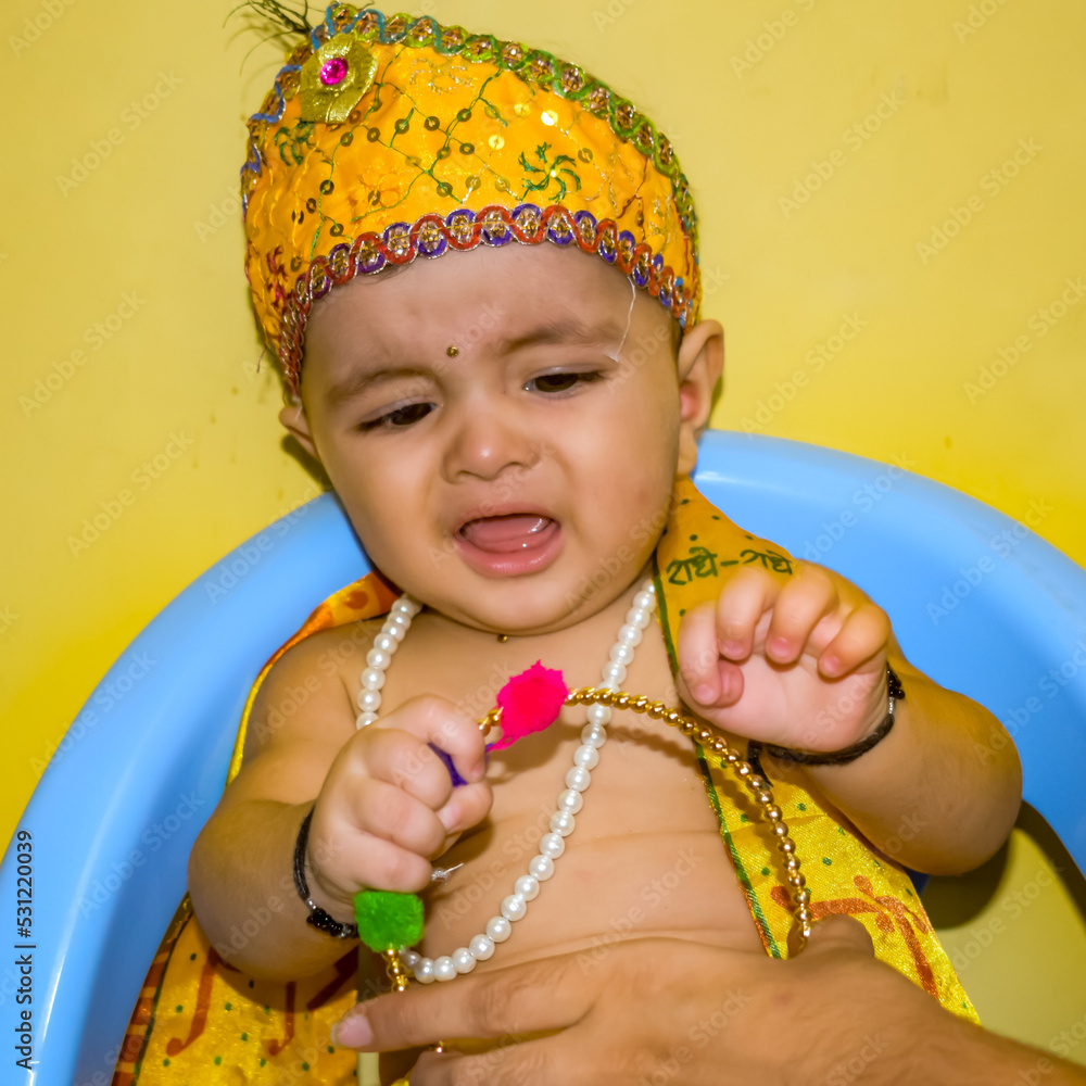 Cute Indian Kid dressed up as little Lord Krishna on the occasion ...