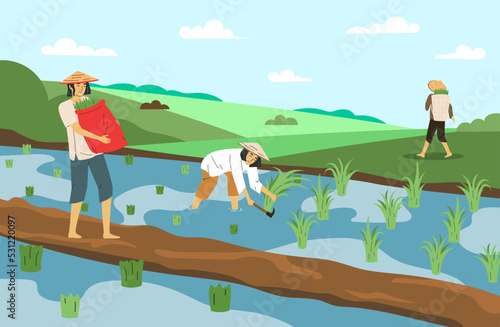 Asian Farmers Illustration