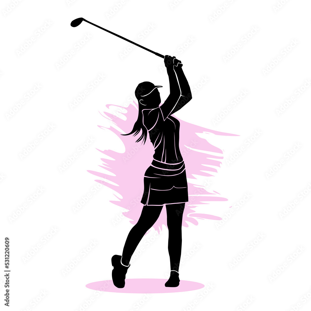 Silhouette of a female golfer swinging a club. Vector illustration Silhouette of a female golfer swinging a club. Vector illustration