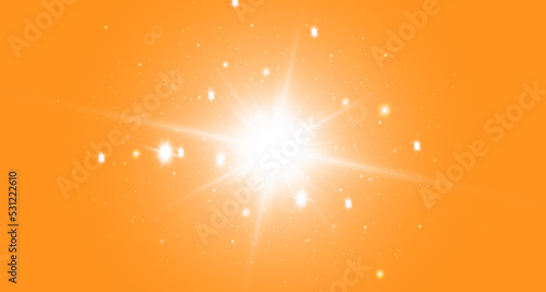 Solar rays.Warm sun on a yellow background. Leto. Bliki. 