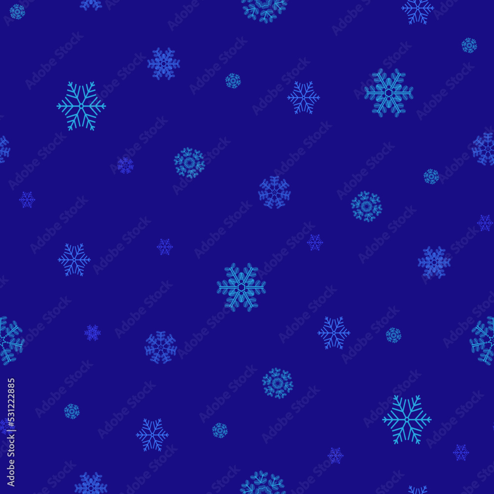 Seamless abstract pattern of Christmas snowflakes on a blue background. New Year seamless snowflake background on blue Seamless abstract pattern of Christmas snowflakes on a blue background. New Year seamless snowflake background on blue