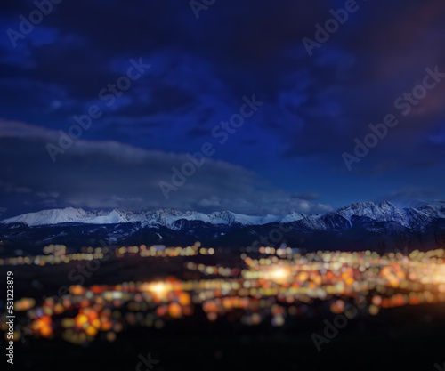 view of the Zakopane and Polish Tatra Mountains with a blur effect © ambrozinio