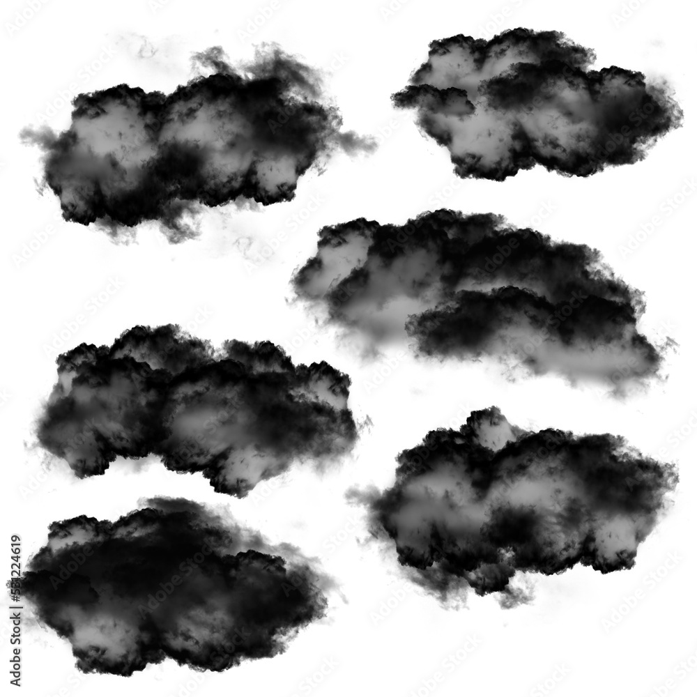 Black clouds shapes collection over white background Black clouds shapes collection over white background