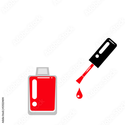Icon of open red nail polish in glass bottle on white background. Vector illustration. Minimal concept