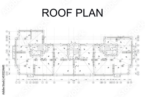 Rooftop detailed architectural drawing, vector blueprint