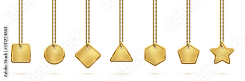 Gold medal set, 3d golden necklaces with badges of square circle rectangle star shape